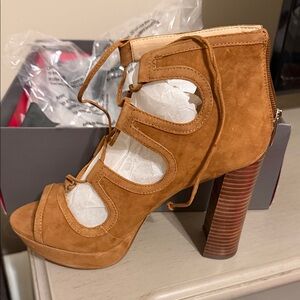 Vince Camuto Brown Suede Lace-Up Heels